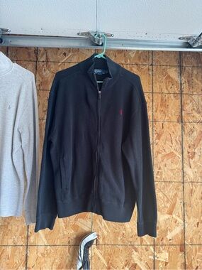 Polo by Ralph Lauren Black Full-Zip Sweater with Red Pony